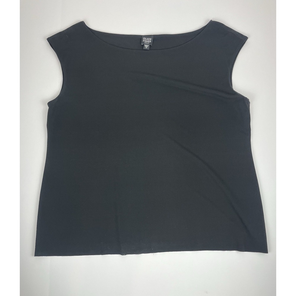 Eileen Fisher Plus Sz 1X Black Silk Cap Sleeve Blouse Pullover